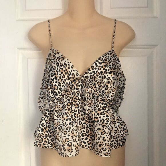 Leopard Print Topshop Cami Top Tiered White Black Brown Spaghetti Strap V-Neck - Picture 7 of 7